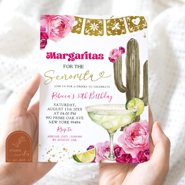 Convite Cactus Floral Fiesta Margarita, Quente-Rosa, (Criador carregado)