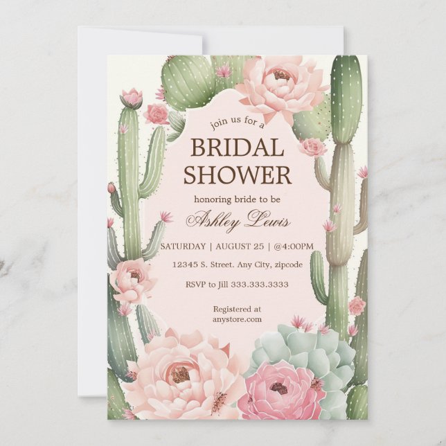 Convite Cactus Flower Pink Greenery Desert Fiesta (Frente)