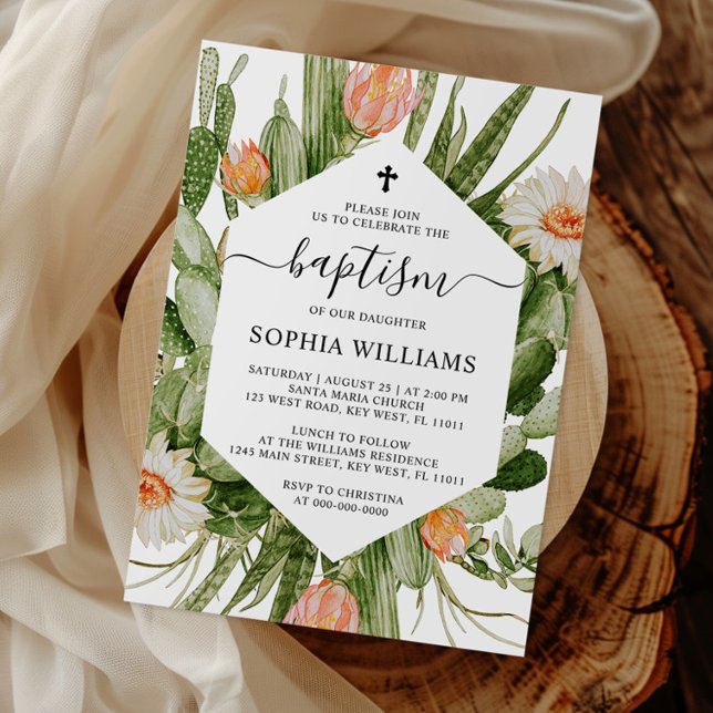 Convite Cactus Flowers Frame Baptism Invitation (Criador carregado)