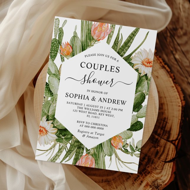 Convite Cactus Flowers Frame Couples Shower Invitation (Criador carregado)