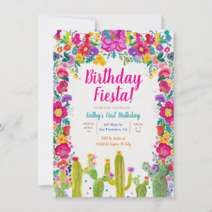 Convite Cactus primeiro aniversario Flor Mexicano Fiesta