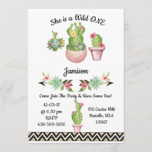 Convite Cactus Succulent Southwestern Wild One Invite