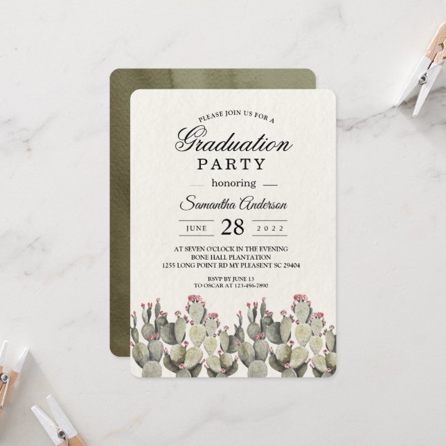 Convite Cactus Verde Moderno (Frente/Verso In Situ)