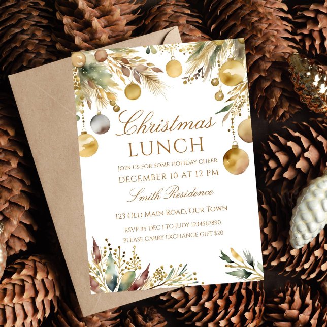 Convite Cadeado de almoço do Boho de Natal (Boho Christmas lunch party editable template Invitation digital download watercolor winter greenery)