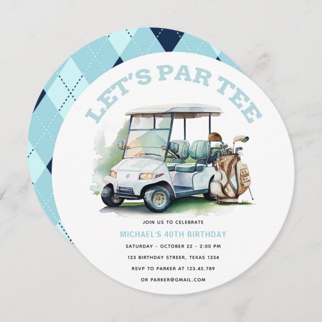 Convite Cadeado-de-Aniversário do Golf Adulto (Frente/Verso)