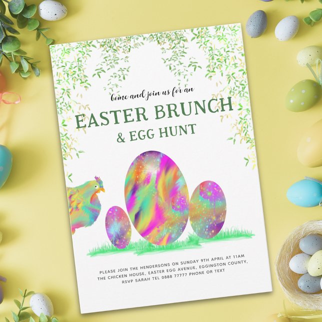 Convite Cadeado de Ovo de Páscoa - Brunch Cachorro (Easter egg hunt brunch cute chicken colorful watercolor spring garden party invitation)