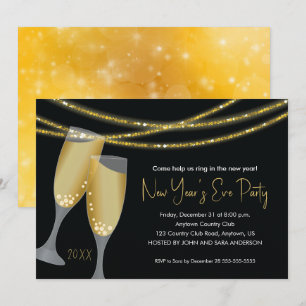Convite Cadeias de champanhe e de brilho  Festa de Ano Nov