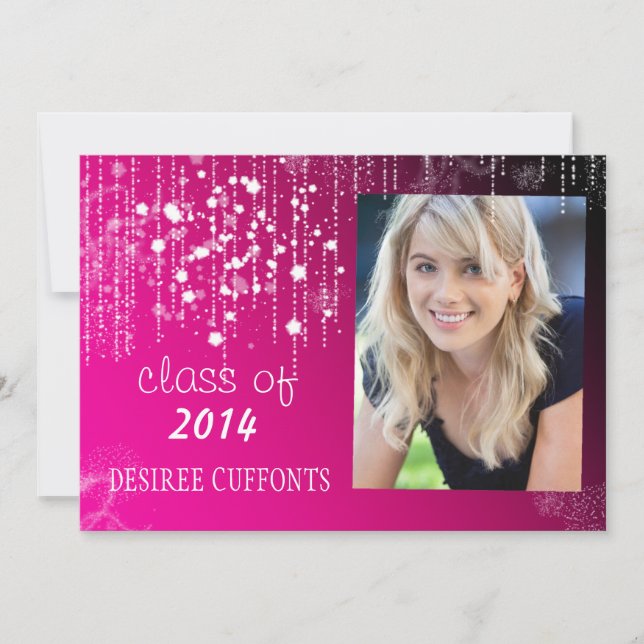 Convite Cadeias de Graduação de Fotos Rosa-Quente Claro (Frente)