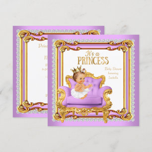 Convite Cadeira de Chá de Bebê Princesa Lilás Rosa Dourado