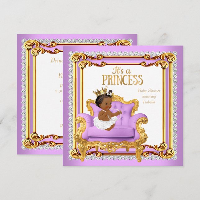 Convite Cadeira de Chuveiro de Bebê Princesa Lilás Rosa Do (Frente/Verso)