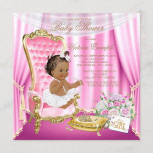 Convite Cadeira de Ouro Rosa Chuveiro de Bebê Princesa Étn