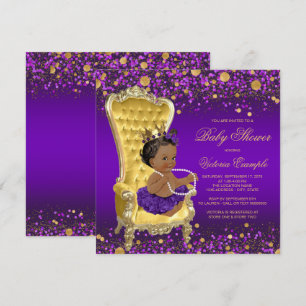 Convite Cadeira de Ouro Roxo Chuvada de Bebê Princesa Étni