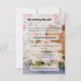 Convite Cadeira de Rattã Vintage Buquê Floral Azul e Pêsse