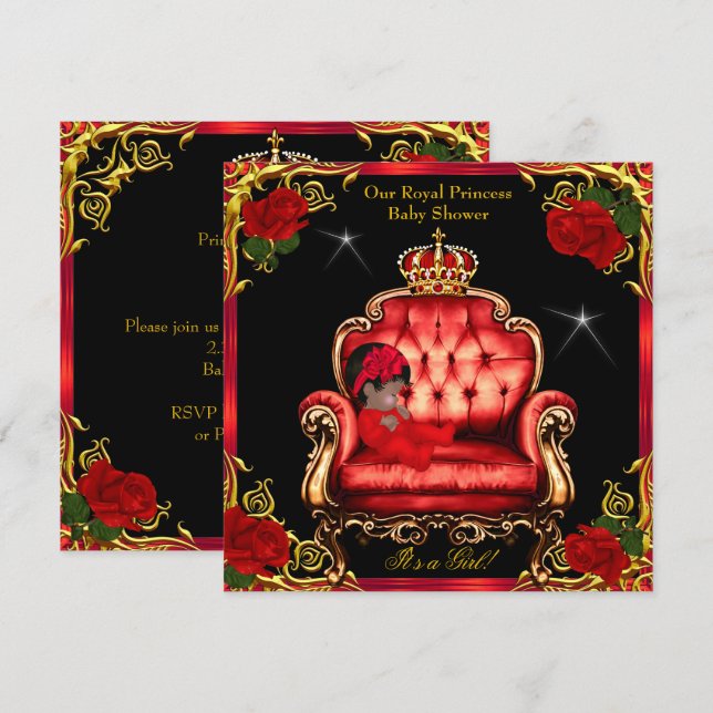 Convite Cadeira Princesa Bebê Shower Menina Dourado Rosa V (Frente/Verso)