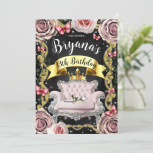 Convite Cadeira Princesa Rosa Rosas e Borboletas Aniversár
