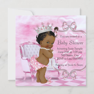 Convite Cadeira Rosa Elegante Chá de Bebê Afro-Americano