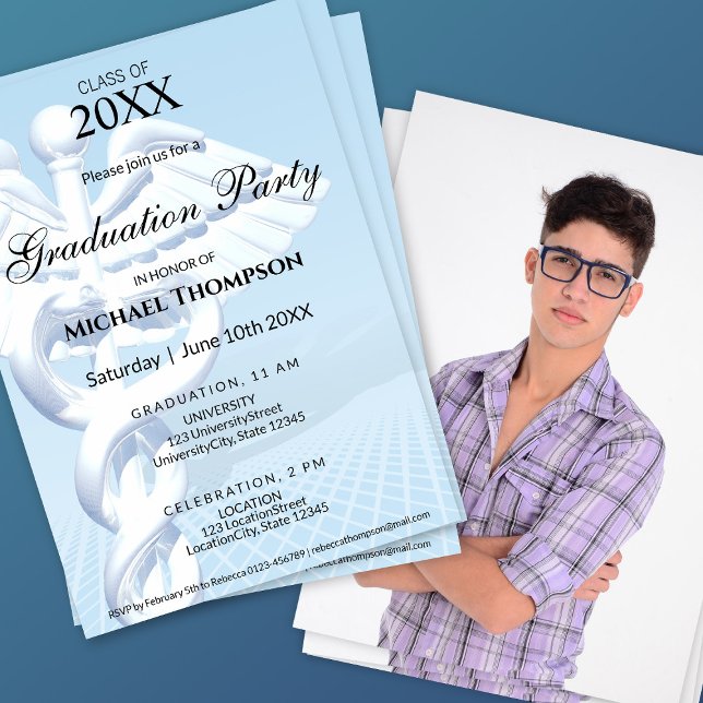 Convite Caduceu de Formatura de Medicina Moderna | Foto (Criador carregado)