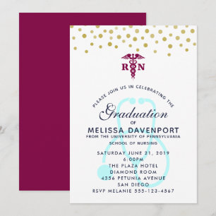 Convite Caduceu Elegante e Graduada de Enfermagem com Este