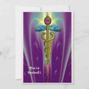 Convite CADUCEUS, azul, ouro amethyst roxo violeta