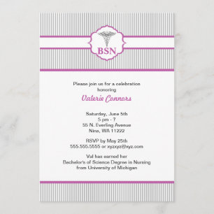 Convite Caduceus RN BSN LPN Graduação Roxo e Cinzas