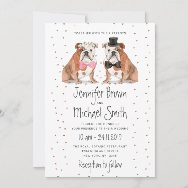 Convite Cães de Casamento Bulldog Inglês (Frente)