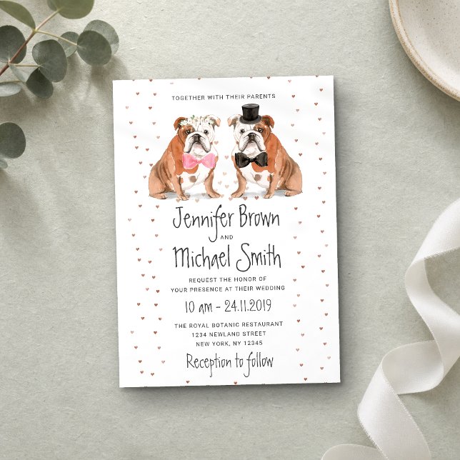 Convite Cães de Casamento Bulldog Inglês (Criador carregado)