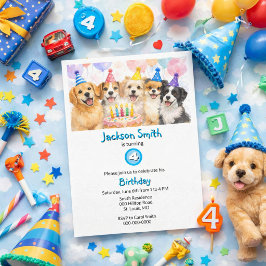 Convite Cães de Festa de Aniversário Aquarela Meninos