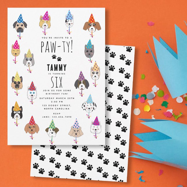 Convite Cães de Festa de Aniversário Muito Bons (Pawty Cute Birthday Party Dogs Invitation)