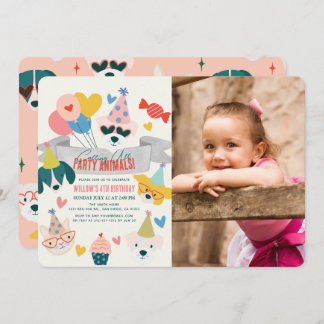 Convite Cães de Festa e Balões de Gato Foto de Aniversário