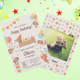 Convite Cães de Papoila Bonitos Dachshund Birthday Pawty