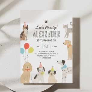Convite Cães e gatos Gatinhos de papoila Vamos Pawty Anive