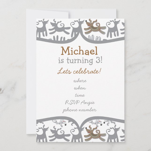 Convite cães muito felizes com quadro (Frente)