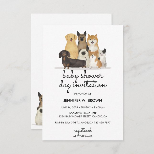 Convite Cães Pug Corgão-de-ouro francês (Frente/Verso)