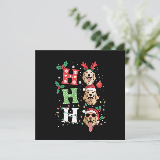 Convite Cães Retrievers Dourados de Natal Ho Ho Ho (Em pé/Frente)