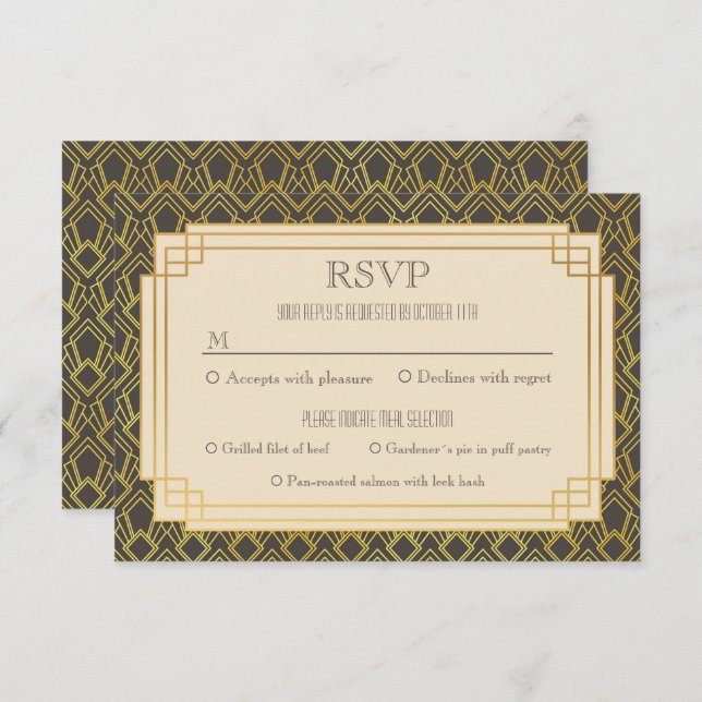 Convite Café Art deco rsvp (Frente/Verso)