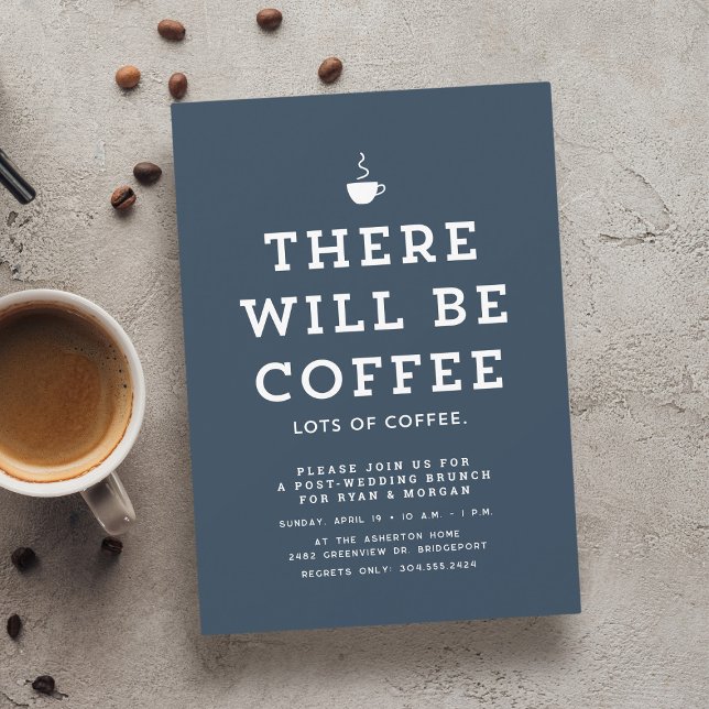 Convite Café azul marinho simples e divertido de casamento (Criador carregado)
