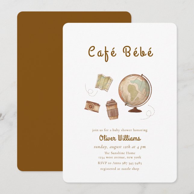 Convite Café Bébé Aventura Globo Café Chá de Bebê (Frente/Verso)