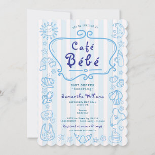 Convite Café Bébé Chá de fraldas francês moderno de azul