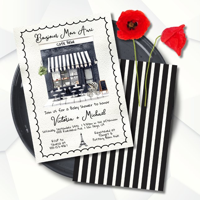 Convite Café Bebe Chá de fraldas Paris França Loja frente (Criador carregado)
