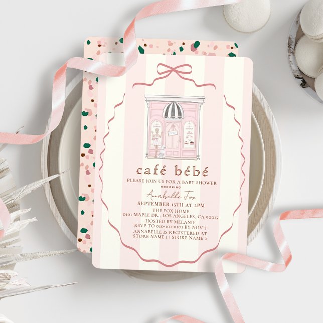 Convite Café Bébé French Paris Cafe Rosa Chás de Bebê (Criador carregado)