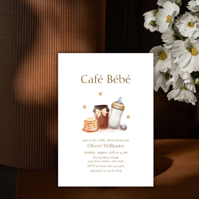 Convite Café Bébé Panqueca de Café Chupeta Chá de Bebê (Café Bébé Coffee Pancake Pacifier Baby shower Invitation)