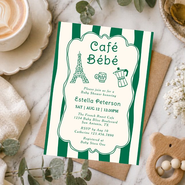 Convite Café Bebe Paris Cafeteria Bebê Verde Fofo Brunch (Criador carregado)