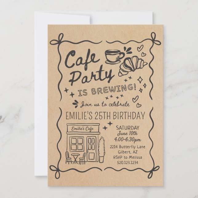 Convite Cafe Coffee Party Birthday Invitation (Frente)