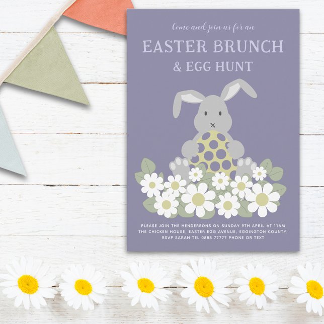 Convite Café da Manhã Caça aos Ovos de Páscoa Coelhinho Fo (Easter egg hunt spring brunch cute bunny daisy meadow floral garden party invitation)