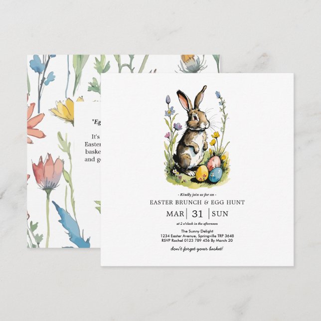 Convite Café da manhã & Caça aos Ovos de Páscoa | Coelho d (Frente/Verso)