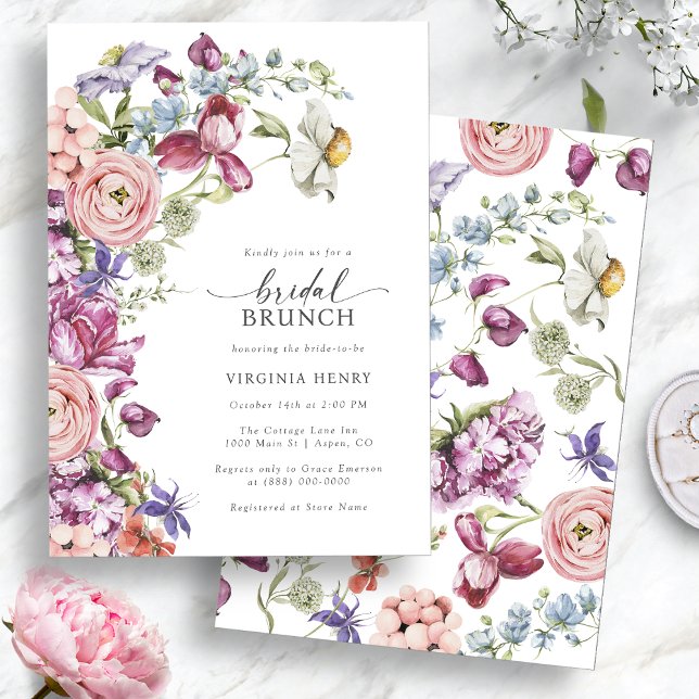 Convite Café da Manhã Colorido de Noiva (Colorful Jewel Tone Wildflower Bridal Brunch Invitation by Painted Paperie
)