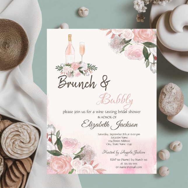 Convite Café da Manhã com Aquarela Floral e Champanhe para (Criador carregado)