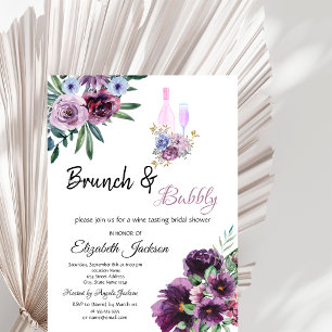 Convite Café da Manhã com Flores Violetas & Bolhas Chá de 