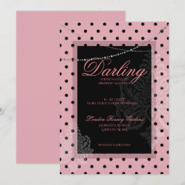 Convite Café da manhã com pontos pretos rosa