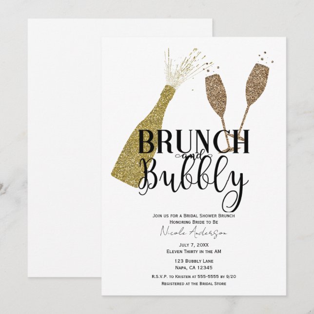 Convite Café da Manhã com Taças de Champanhe e Bridal Show (Frente/Verso)